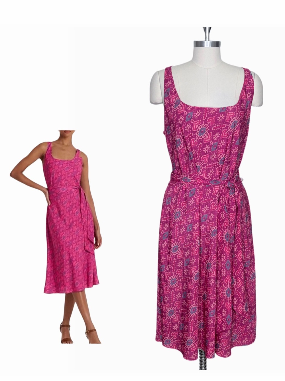 Lauren Ralph Lauren Black Label Sleeveless Pink Geometric Print Dress 14 Petite
